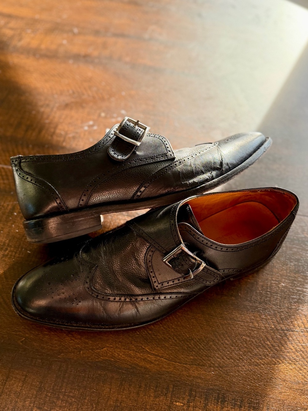 Men's Black Leather Single Monk Strap Dress Shoes